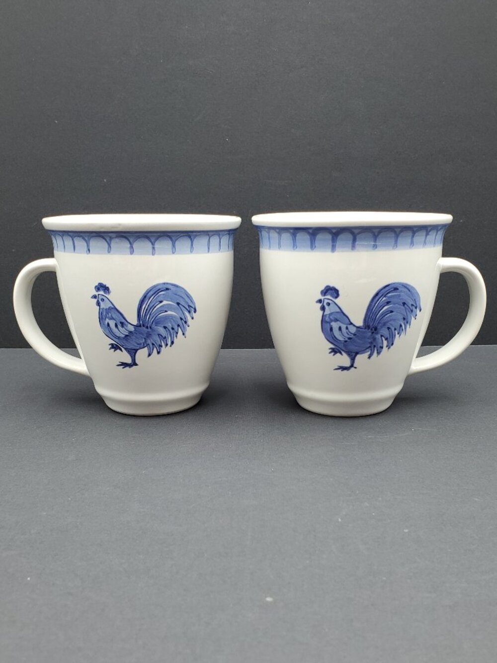 Tienshan Folkcraft Stoneware Morning Farm Mugs Blue Rooster Mugs